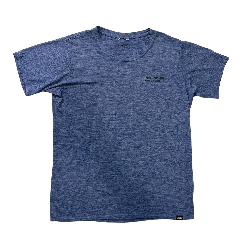 Patagonia Trail Running Shirt Mens Medium Blue Heather Graphic Tee Performance